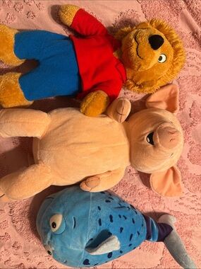 Plush Toy Trio - Yellow Lion, Peach Pig & Blue Fish Stuffed Animals